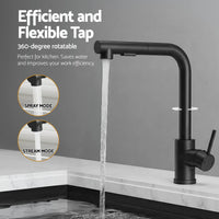Cefito Stainless Steel Sink 44x44CM With Pull Out Mixer Tap Kitchen Basin Single Bowl Black