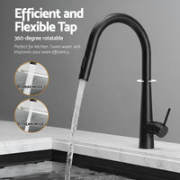 Cefito Stainless Steel Sink 75x45CM With Pull Out Mixer Tap Kitchen Basin Single Bowl Black