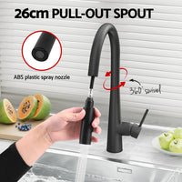 Cefito Stainless Steel Sink 75x45CM With Pull Out Mixer Tap Kitchen Basin Single Bowl Black