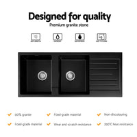Cefito Kitchen Sink 116x50cm Granite Stone Sink Double Bowl Black