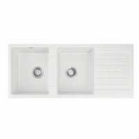 Cefito Kitchen Sink 116x50cm Granite Stone Sink Double Bowl White