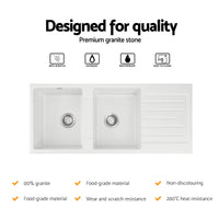 Cefito Kitchen Sink 116x50cm Granite Stone Sink Double Bowl White