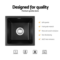 Cefito Kitchen Sink 38x38cm Granite Stone Sink Single Bowl Black