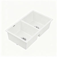 Cefito Kitchen Sink 77x45cm Granite Stone Sink Double Bowl White