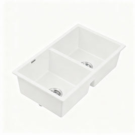 Cefito Kitchen Sink 77x45cm Granite Stone Sink Double Bowl White