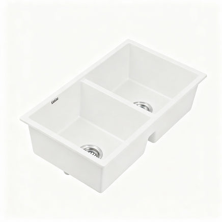 Cefito Kitchen Sink 77x45cm Granite Stone Sink Double Bowl White