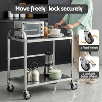 Cefito 2-Tier Stainless Steel Kitchen Trolley with Wheels 84x56x98cm