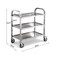 Cefito 3-Tier Stainless Steel Kitchen Trolley with Wheels 89X50X83cm