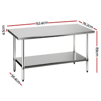 Cefito 1524x762mm Stainless Steel Kitchen Bench 430