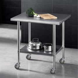 Cefito 914x762mm Stainless Steel Kitchen Bench w/ Splashback Work Table Prep Bench Commercial 430