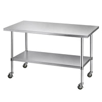 Cefito 1524x762mm Stainless Steel Kitchen Bench w/ Splashback Work Table Prep Bench Commercial 430