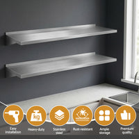 Cefito 2PCS 1200mm Stainless Steel Kitchen Wall Shelf Mounted Rack