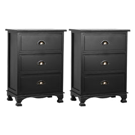 Artiss 2x Bedside Table 3 Drawers Vintage - THYME Black