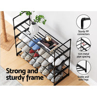 Shoe Rack 4-tier 16 Pairs Stackable Black