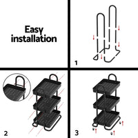 Storage Trolley Kitchen Cart 3 Tiers Rack Shelf Organiser Wheels Black