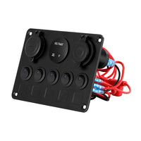 5 Gang 12V Switch Panel For Car Boat Marine USB ON-OFF LED Rocker Toggle