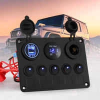 5 Gang 12V Switch Panel For Car Boat Marine USB ON-OFF LED Rocker Toggle