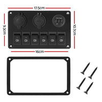 6 Gang 12V Switch Panel For Car Boat Marine USB ON-OFF LED Rocker Toggle