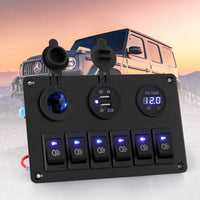 6 Gang 12V Switch Panel For Car Boat Marine USB ON-OFF LED Rocker Toggle