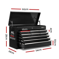 9 Drawer Tool Box Cabinet Chest Toolbox Storage Garage Organiser Black