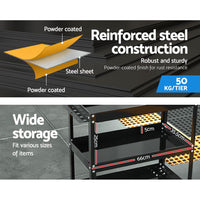 Giantz 3-Tier Tool Cart Trolley Workshop Garage Storage Organizer Black