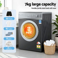 Devanti 7kg Tumble Dryer Vented 15 Auto Programs - Grey