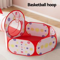 Kids Playhouse Play Tent Pop Up Teepee Ball Pit Tunnel Basketball Hoop Red