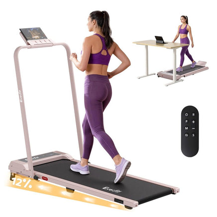 Everfit 3 in 1 Walking Pad Treadmill 12% Incline Foldable Under Desk Treadmills for Home Gym With 40cm Wide Belt Pink