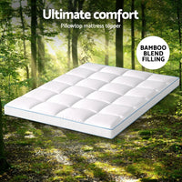 Giselle Bedding 1500GSM Bamboo Pillowtop Mattress Topper 10cm Thick Pad for Back Pain Relief, High Loft Cooling Underlay for Dorm & Guest Bed, 45cm Deep Pocket Double