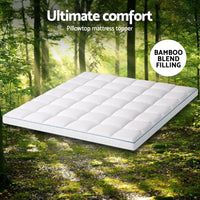 Giselle Bedding 1500GSM Bamboo Pillowtop Mattress Topper 10cm Thick Pad for Back Pain Relief, High Loft Cooling Underlay for Dorm & Guest Bed, 45cm Deep Pocket King