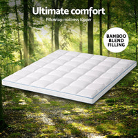 Giselle Bedding 1500GSM Bamboo Pillowtop Mattress Topper 10cm Thick Pad for Back Pain Relief, High Loft Cooling Underlay for Dorm & Guest Bed, 45cm Deep Pocket King