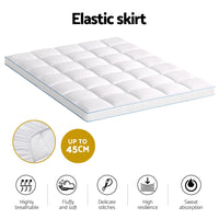 Giselle Bedding 1500GSM Bamboo Pillowtop Mattress Topper 10cm Thick Pad for Back Pain Relief, High Loft Cooling Underlay for Dorm & Guest Bed, 45cm Deep Pocket Queen