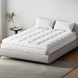 Giselle Bedding 1500GSM Bamboo Pillowtop Mattress Topper 10cm Thick Pad for Back Pain Relief, High Loft Cooling Underlay for Dorm & Guest Bed, 45cm Deep Pocket Queen