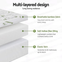 Giselle Bedding 1500GSM Pillowtop Mattress Topper Bamboo Mattress Pad for Back Pain Relief Washable 11cm Thick Bed Cover with 45cm Deep Pocket Double