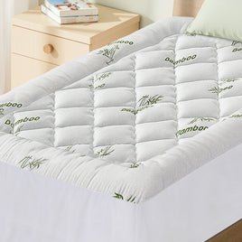 Giselle Bedding 5cm Pillowtop Mattress Topper 1000GSM Thick Soft Bamboo Cooling Pad for Back Pain Relief & Guest Bed, Washable Overfilled Cover with 45cm Deep Pocket King Single