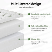 Giselle Bedding 5cm Pillowtop Mattress Topper 1000GSM Thick Soft Bamboo Cooling Pad for Back Pain Relief & Guest Bed, Washable Overfilled Cover with 45cm Deep Pocket Queen