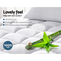 Giselle Bedding 5cm Bamboo Pillowtop Mattress Topper 1000GSM Mattress Pad for Back Pain Relief Washable Breathable Protector with 45cm Deep Pocket King Single