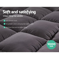 Giselle Bedding Bamboo Charcoal Filling Pillowtop Topper 1000GSM 5cm Thick Pillowtop Pad for Back Pain Relief Washable with 45cm Deep Pocket Double