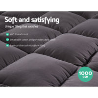 Giselle Bedding Bamboo Charcoal Filling Pillowtop Topper 1000GSM 5cm Thick Pillowtop Pad for Back Pain Relief Washable with 45cm Deep Pocket Queen