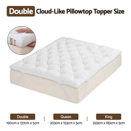 Giselle Double Pillow Top Mattress Topper 1300GSM White Duck Feather For Old Bed Upgrade 5cm Thick