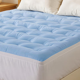 Giselle Bedding Pillowtop Mattress Topper 5cm Reversible Cooling & Soft Coral Fleece Pad for Back Pain Relief, Washable Skin-friendly Bed Protector with 45cm Deep Pocket Queen