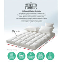 Giselle Bedding Pillowtop Mattress Topper 5cm Thick Pad for Back Pain Relief Washable Underlay Protector 1000GSM Microfibre Filling 45cm Deep Pocket King Single