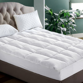 Giselle Bedding Pillowtop Mattress Topper 5cm Thick Pad for Back Pain Relief Washable Underlay Protector 1000GSM Microfibre Filling 45cm Deep Pocket Single