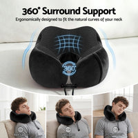 Wanderlite Travel Pillow for Airplanes Memory Foam Neck Pillows for Traveling, Soft & Washable Cover with Storage Bag, Portable Plane Accessories for Airplanes Offices Cars, Black