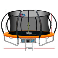 12FT Trampoline for Kids w/ Ladder Trampoline Enclosure Safety Net Rebounder Orange