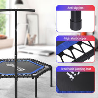 48inch Hexagon Fitness Trampoline Rebounder Adjustable Handrail Blue