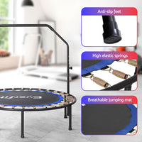 48inch Round Fitness Trampoline Rebounder Adjustable Handrail Blue