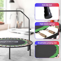 48inch Round Fitness Trampoline Rebounder Adjustable Handrail Green