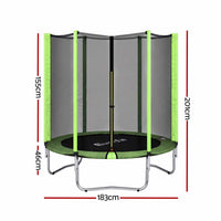 Everfit 6FT Kids Trampoline Round Rebounder with Enclosure Net Green
