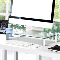 Monitor Stand Riser with Height Adjustable Computer Laptop Printer Screen Glass Display Shelf